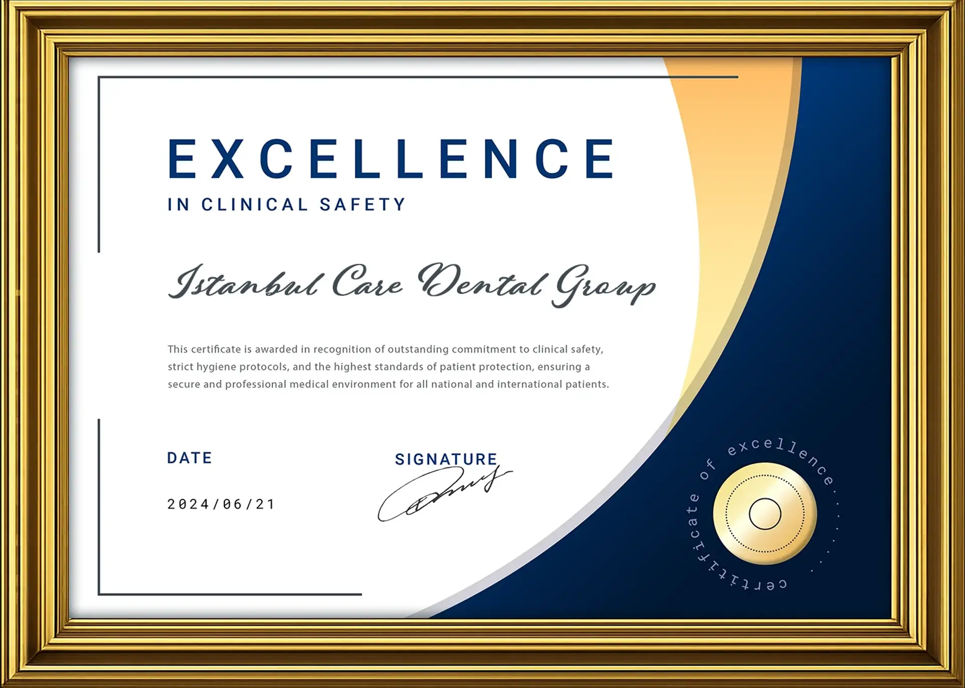 Istanbul Care Dental Group Certificate